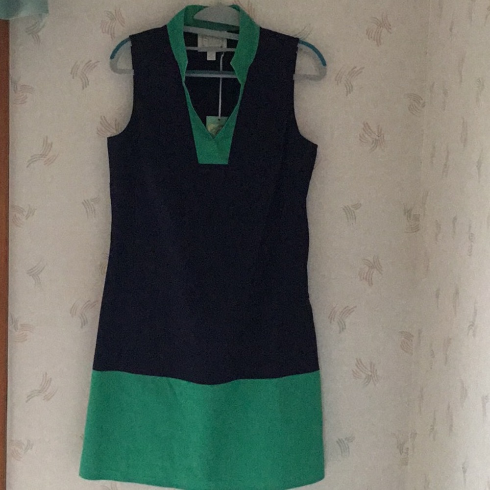 Sail to Stable Navy Blue/ Kelly Green Colorblock Sleeveless Dress Size S